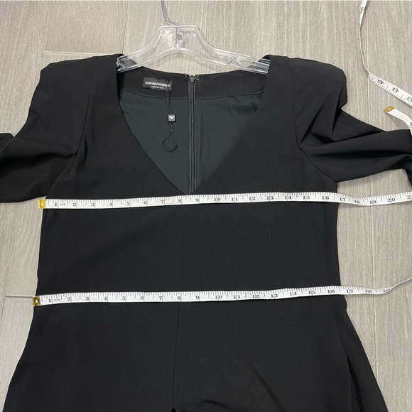 EMPORIO ARMANI Italy Wool Black V-Neck Romper Jumpsuit Dress Padded Shoulders 40 - Picture 13 of 15